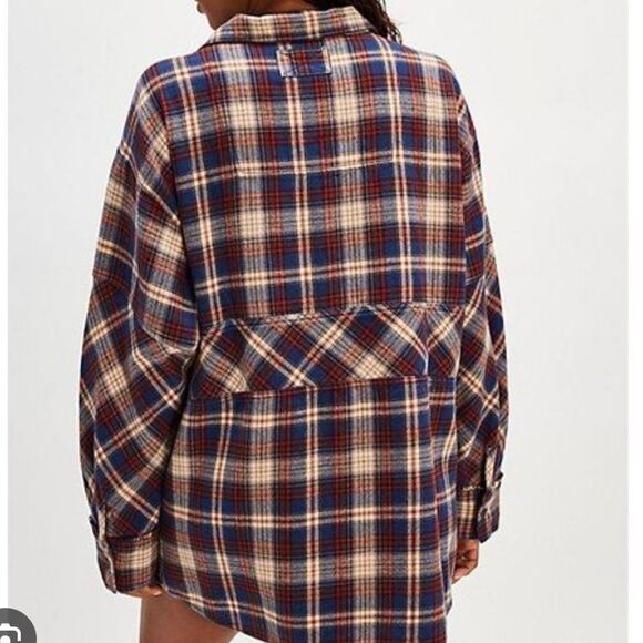 Free People We the Free Wind River Plaid Flannel Pullover Shirt Navy Combo NWOT - Picture 2 of 6